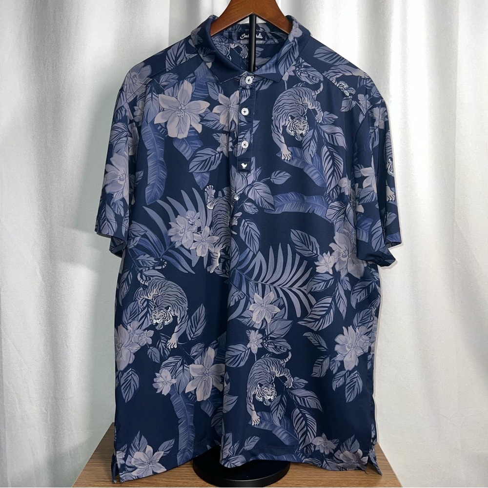 Bad Birdie Men’s Navy Blue Tiger Floral Performance Golf Polo Shirt | XL - Picture 4 of 9